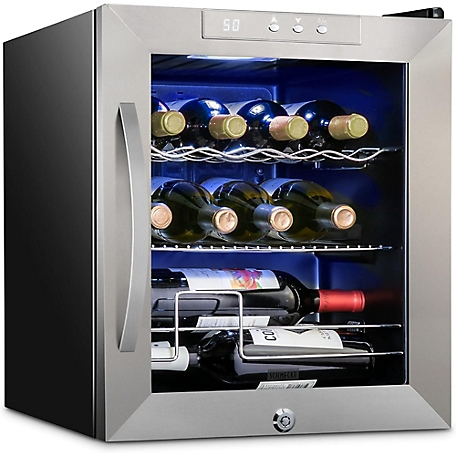 Schmecke 12 Bottle Compressor Wine Refrigerator, Cube Wine Cooler with Lock, Black