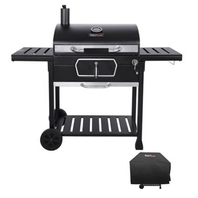 Royal Gourmet Barrel Charcoal Grill with Cover and Side Tables, 746 sq. in., Black