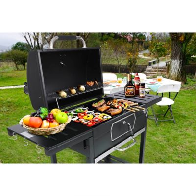 Image showing  Barrel Charcoal Grill with Cover and Side Tables, 746 sq. in., Black