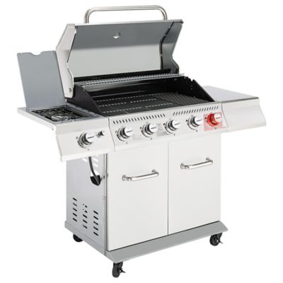 Royal Gourmet 5-Burner Natural Gas Grill with Rotisserie Kit and Side Burners, 64,000 BTU, Stainless Steel