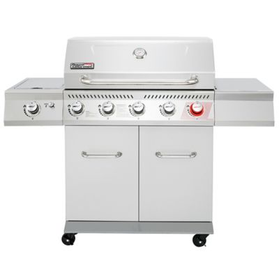 Image showing  5-Burner Deluxe Stainless Steel Propane Gas Grill with Cabinet, Gray, With Sear and Side Burner