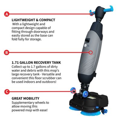 Image showing  Electric Cordless 36V Battery Powered Floor Scrubber Cleaner with 18 in. Power Mop Brushes