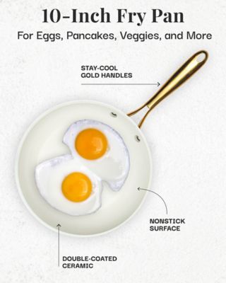 Image showing  Natural Collection 10 in. Frying Pan in Cream/Navy (Gold Handles)