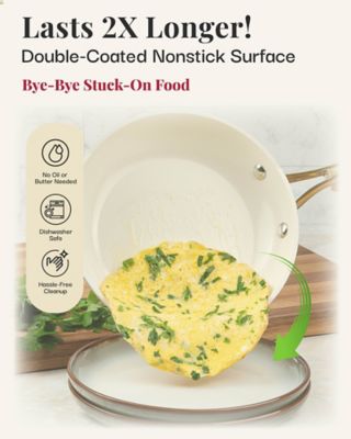 Image showing  Natural Collection 10 in. Frying Pan in Cream/Navy (Gold Handles)