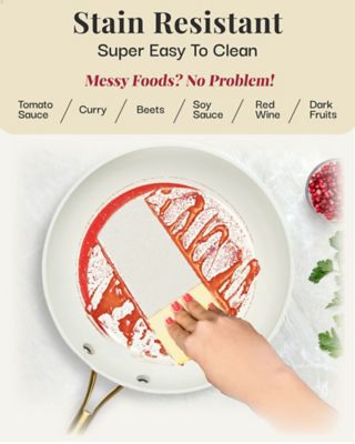 Image showing 5 th Gotham Steel Natural Collection 10 in. Frying Pan in Cream/Navy (Gold Handles)