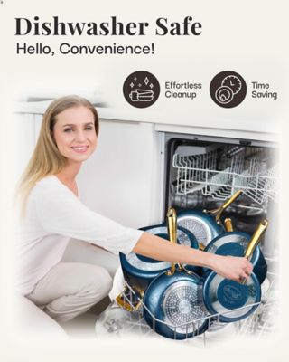 Image showing 7 th Gotham Steel Natural Collection 10 in. Frying Pan in Cream/Navy (Gold Handles)