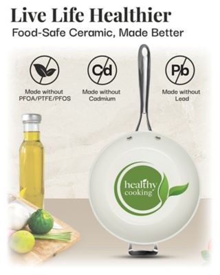 Image showing  Natural Collection 14 in. Frying Pan in Cream with Stainless Steel Handles