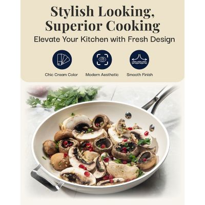 Image showing  Natural Collection 14 in. Frying Pan in Cream with Stainless Steel Handles