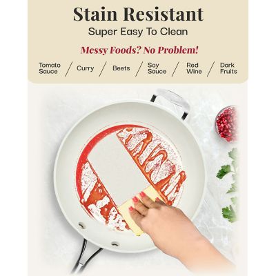 Image showing  Natural Collection 14 in. Frying Pan in Cream with Stainless Steel Handles