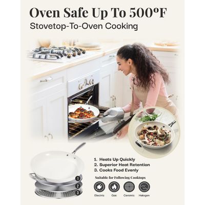 Image showing 5 th Gotham Steel Natural Collection 14 in. Frying Pan in Cream with Stainless Steel Handles