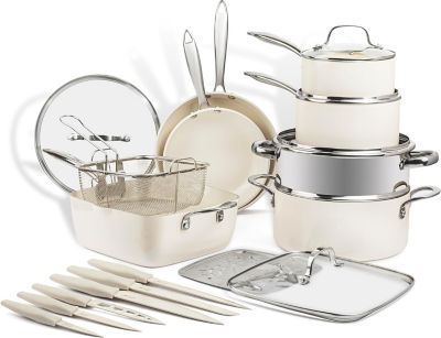 Gotham Steel Natural Collection 20-Piece Cookware Set in Cream with Stainless Steel Handles