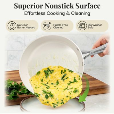 Image showing  Hammered Cream 15 pc. Cookware & Bakeware Set with Stainless Steel Handles