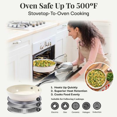 Image showing 5 th Gotham Steel Hammered Cream 15 pc. Cookware & Bakeware Set with Stainless Steel Handles