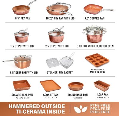 Image showing  Hammered Copper Cookware and Bakeware Set, 20 pc.