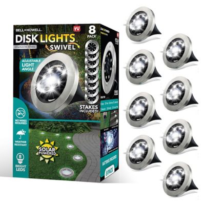 Bell & Howell 6-Lumen Solar-Powered Swivel Disk Lights, Stainless Steel, 8-Pack