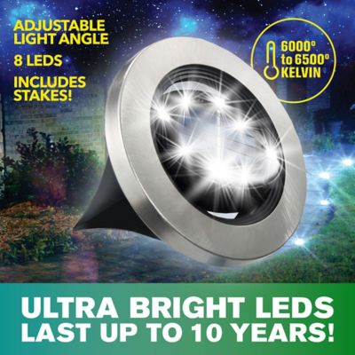 Image showing  6-Lumen Solar-Powered Swivel Disk Lights, Stainless Steel, 8-Pack