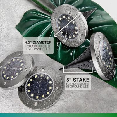 Image showing  6-Lumen Solar-Powered Swivel Disk Lights, Stainless Steel, 8-Pack