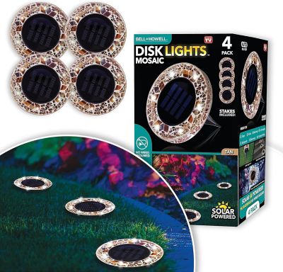 Bell & Howell Mosaic Disk Lights Solar Powered Tan LED Path Lights (4-Pack)