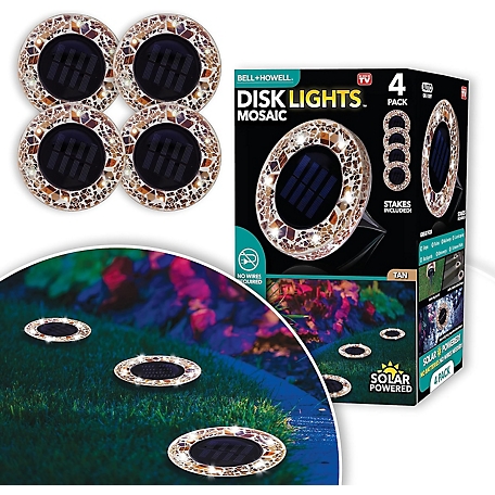 Bell & Howell Mosaic Disk Lights Solar Powered Tan LED Path Lights (4-Pack)