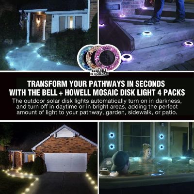 Image showing  Mosaic Disk Lights Solar Powered Tan LED Path Lights (4-Pack)