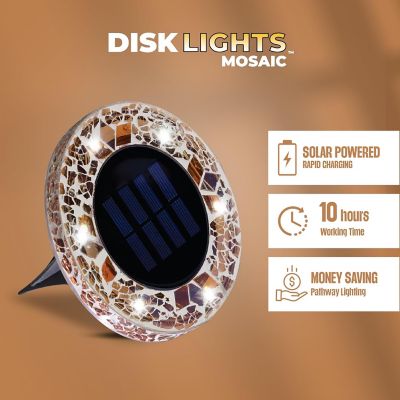 Image showing  Mosaic Disk Lights Solar Powered Tan LED Path Lights (4-Pack)