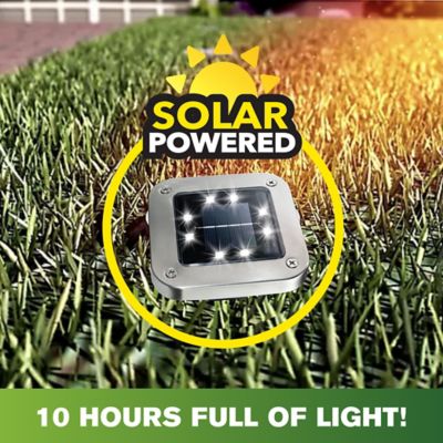 Image showing  Solar Powered Stainless Steel LED Square Disk Lights (4-Pack)