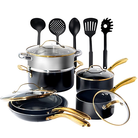 Gotham Steel Natural Collection 15 pc. Set in Black with Gold Handles
