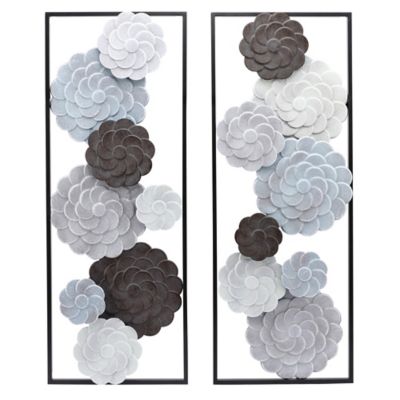 LuxenHome Multi-Color Flowers Metal Rectangular Panels Wall Decor, Set of 2