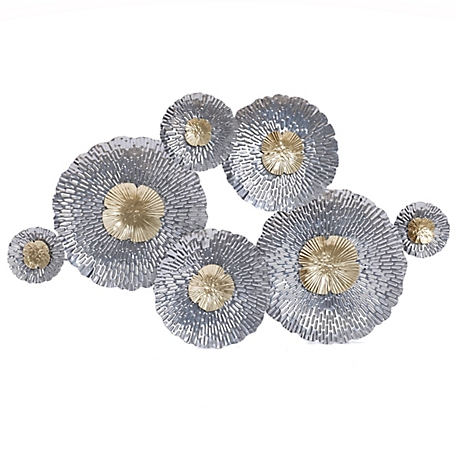 LuxenHome Silver and Gold Flowers Metal Wall Decor