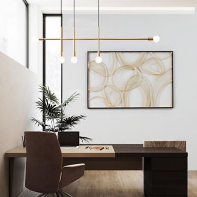 Image showing 5 th LuxenHome Gold and Black Metal Abstract Rectangular Wall Decor