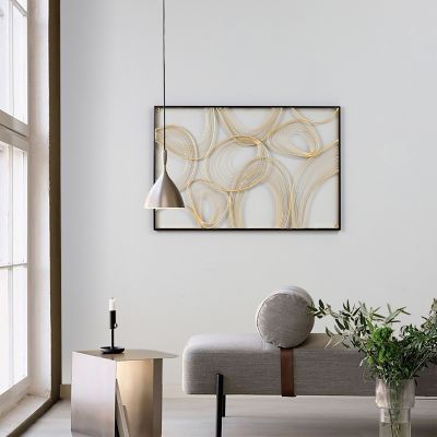 Image showing 6 th LuxenHome Gold and Black Metal Abstract Rectangular Wall Decor