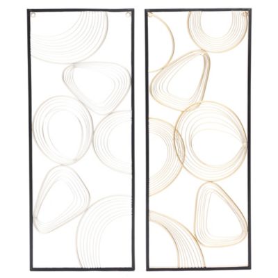 LuxenHome Gold and Silver Abstract Rectangular Metal Wall Decor, Set of 2