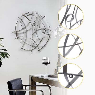 Image showing 6 th LuxenHome Silver and Gray Abstract Round Metal Wall Decor