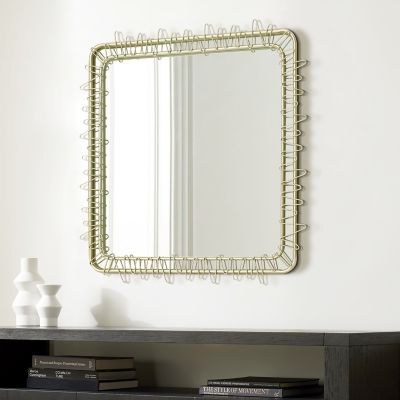 Image showing 4 th LuxenHome Gold Metal Frame 30.2-In Square Accent Wall Mirror