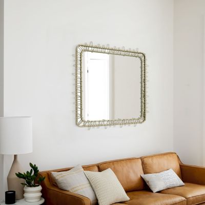 Image showing 5 th LuxenHome Gold Metal Frame 30.2-In Square Accent Wall Mirror