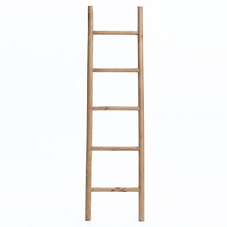 LuxenHome Natural Wood 5 ft.Blanket Ladder