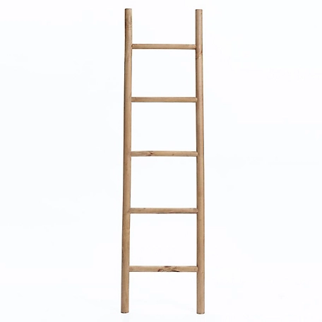 LuxenHome Natural Wood 5 ft.Blanket Ladder