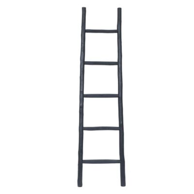 LuxenHome Rustic Black Wood 5 ft. Blanket Ladder