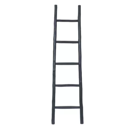 LuxenHome 5' Rustic Black Wood Blanket Ladder Step Ladders