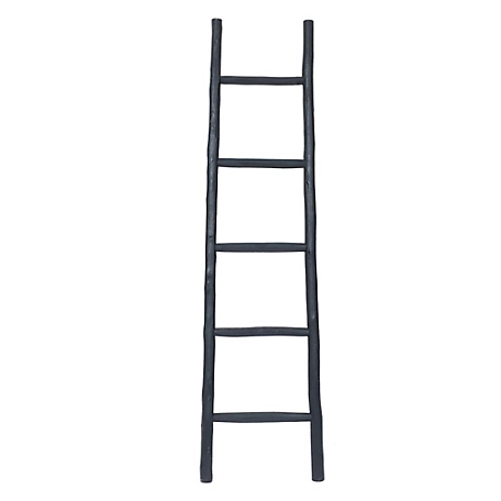 LuxenHome Rustic Black Wood 5 ft. Blanket Ladder