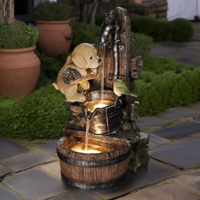 Image showing  Puppy at the Farmhouse Faucet Resin Outdoor Fountain with Lights