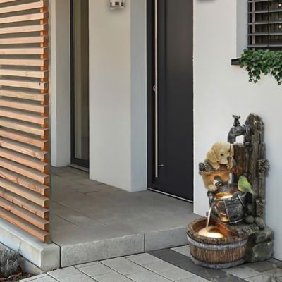 Image showing  Puppy at the Farmhouse Faucet Resin Outdoor Fountain with Lights