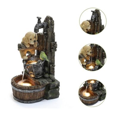 Image showing  Puppy at the Farmhouse Faucet Resin Outdoor Fountain with Lights