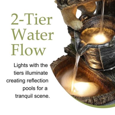 Image showing 6 th LuxenHome Puppy at the Farmhouse Faucet Resin Outdoor Fountain with Lights