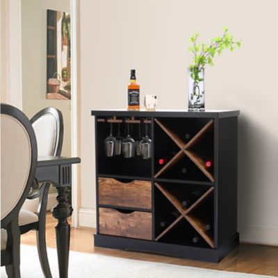 Image showing  Black and Brown Wood 2-Drawer X-Storage Wine Cabinet