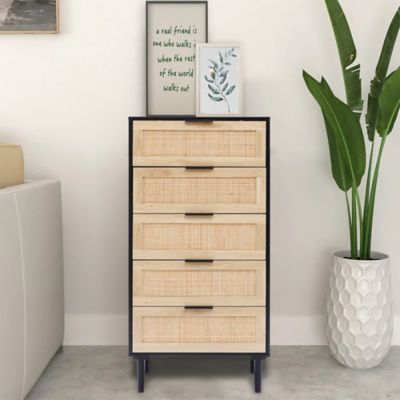 Image showing  Black and Brown Wood 5-Drawer Chest