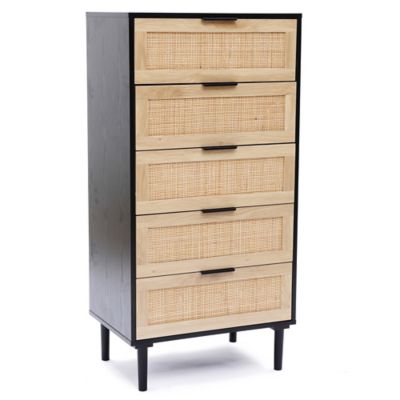 Image showing 7 th LuxenHome Black and Brown Wood 5-Drawer Chest