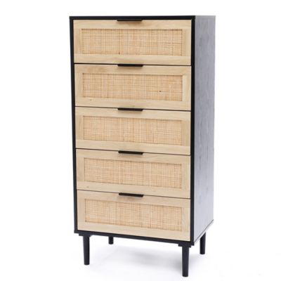 Image showing 8 th LuxenHome Black and Brown Wood 5-Drawer Chest