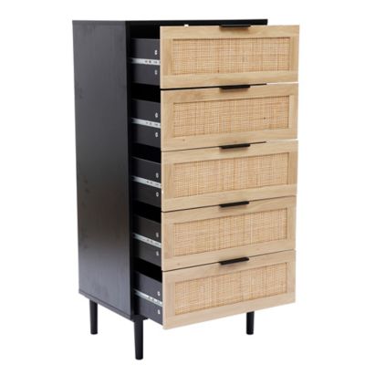 Image showing 9 th LuxenHome Black and Brown Wood 5-Drawer Chest