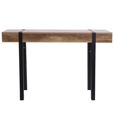 LuxenHome Oak Finish MDF Wood Black Metal Console Entry Table